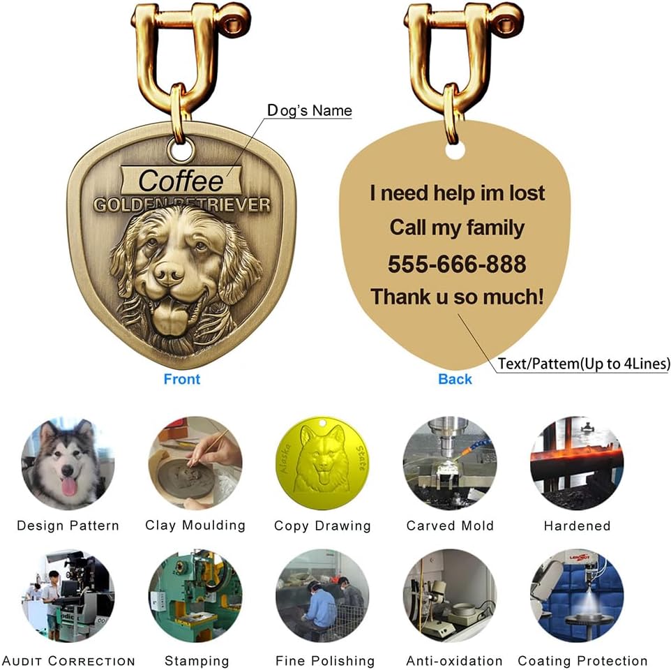 Collar de perro de cuero genuino+3D grabado en relieve francés Bulldog Dog Tag Set