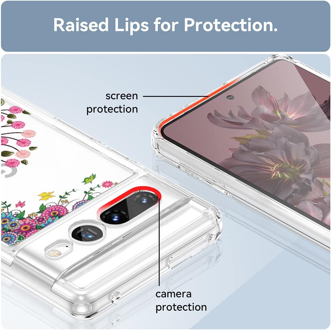 KOARWVC Funda para Pixel 7 Pro, Google 7 Pro GP4BC Funda transparente floral para niñas y mujeres, a prueba de golpes, carcasa trasera de