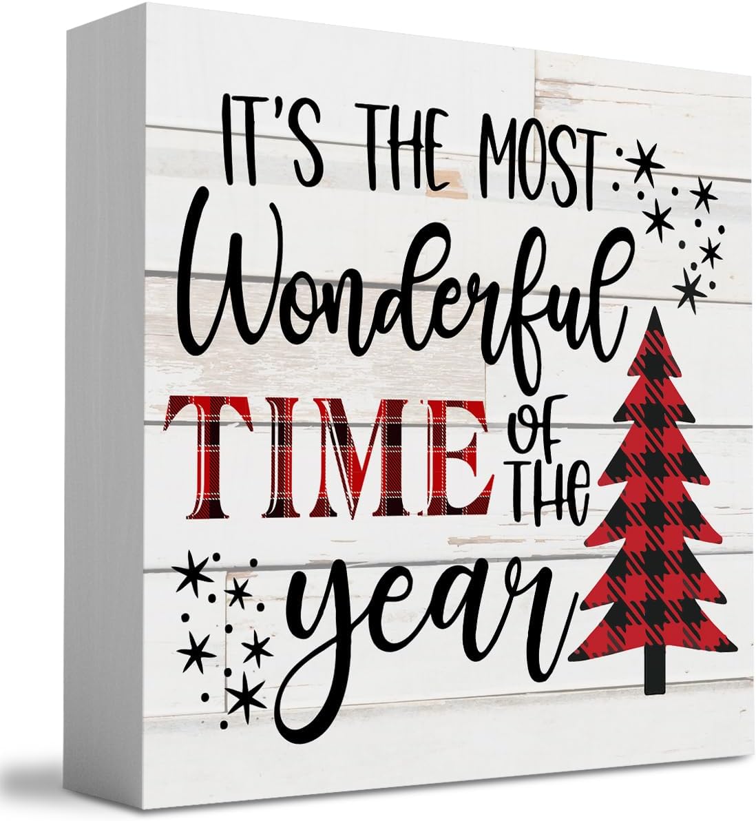 WRSUNT Letrero de madera con texto en inglés “It’s The Most Wonderful Time of The Year”, diseño retro de granja, Navidad, Papá Noel, 5 x 5 pulgadas