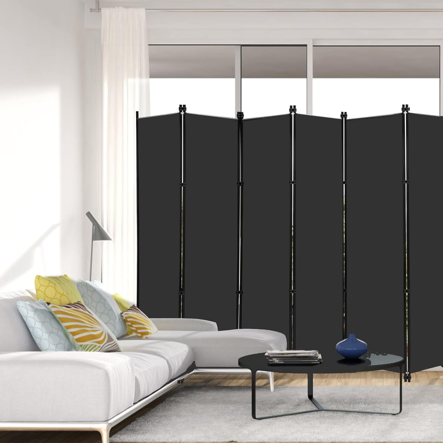 MAYOLIAH Pantalla de privacidad plegable de 6 paneles de 9 pies de ancho, divisor de habitación de 6 pies de alto, divisores de pared de oficina