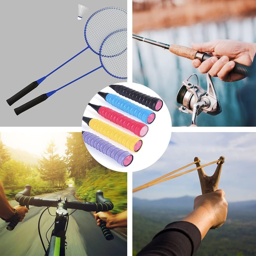 MiOYOOW 5PCS Racket Grip Tape, Anti Slip Breathable Badminton Racket Grip Holster for Tennis, Badminton, Squash Rackets Grip, Fishing Rod
