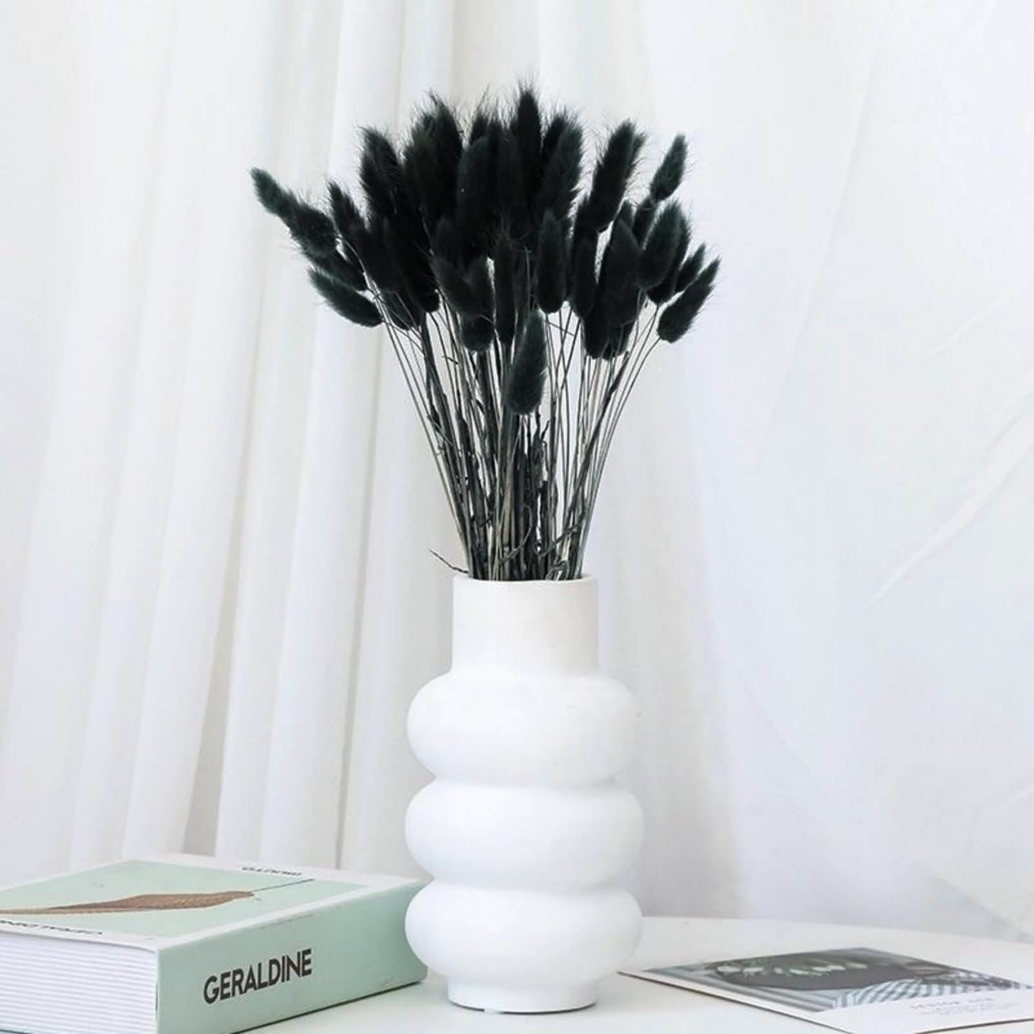 100 ramos de hierba negra de las pampas, decoración de mesa bohemia, colas de conejo negro, flores secas, hierba de pampa seca para bodas,