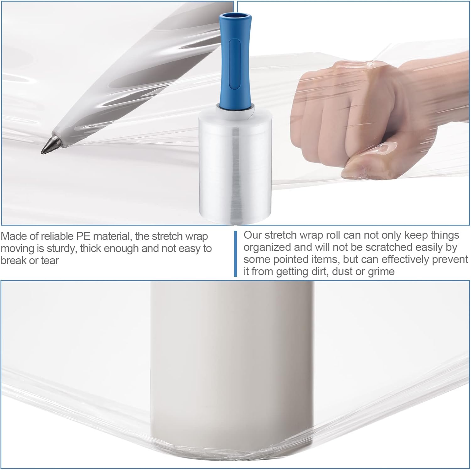 16 unidades de suministros elásticos para mudanzas, rollo de plástico de 5 x 1000 pies con 2 asas, película retráctil transparente, envoltura