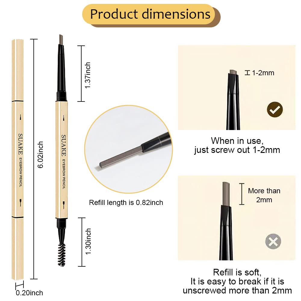 AMY’S DIARY Lápiz retráctil de cejas marrón, 3 piezas, cepillo de cejas de doble cara, punta fina, formas, define, flapiz para maquillaje de cejas