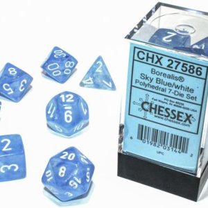 Chessex Juego de 7 troqueles poliédricos – Boreal azul cieloblanco con luminaria 27586 (CHX27586) Chessex Juego de 7 troqueles poliédricos – Boreal azul cieloblanco con luminaria 27586 (CHX27586)