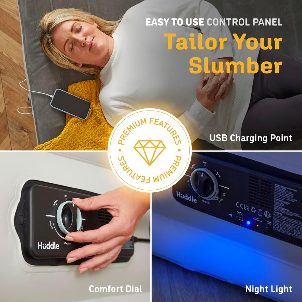 Huddle Cama de aire de lujo con tecnología patentada de doble bomba SlumberGuard Premium  Tecnología de cama de aire autoinflada y antidesinflado