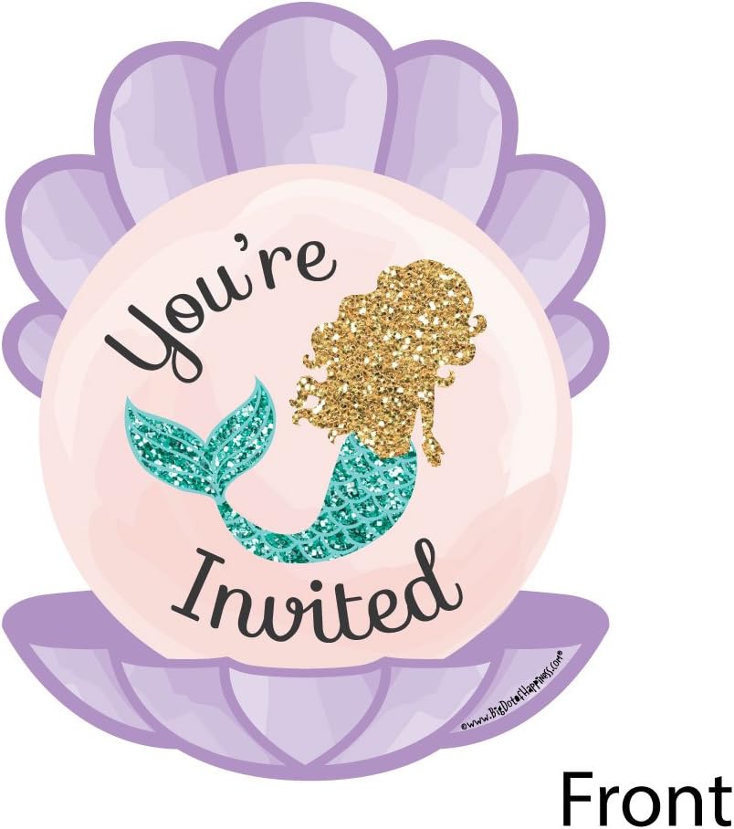 Big Dot of Happiness Let’s Be Mermaids – Invitaciones de relleno en forma de baby shower o fiesta de cumpleaños con sobres, juego de 12