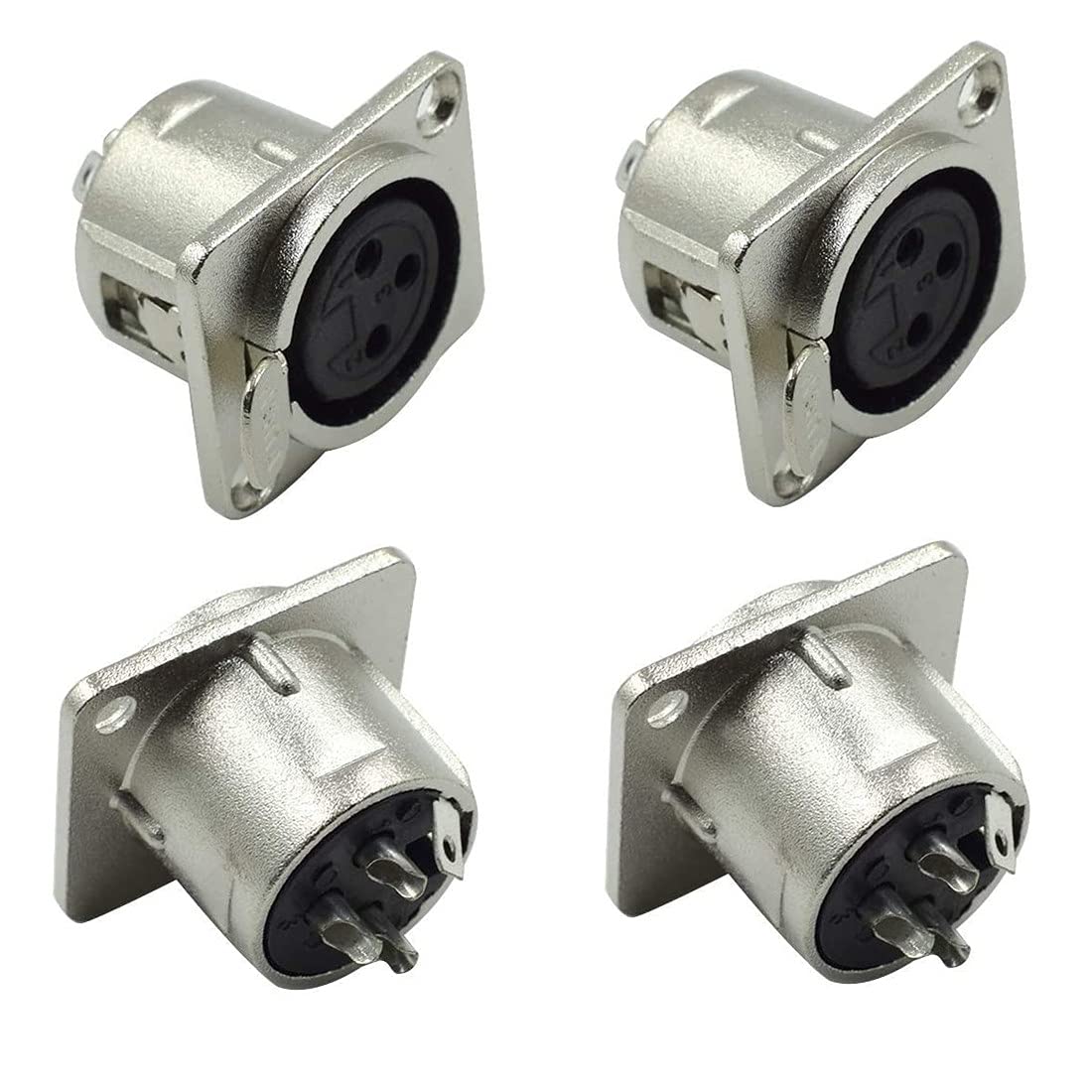 XLR hembra Jack 3 pines montaje en panel, conector XLR hembra de audio altavoz micrófono conector 4 piezas, carcasa de metal plateado