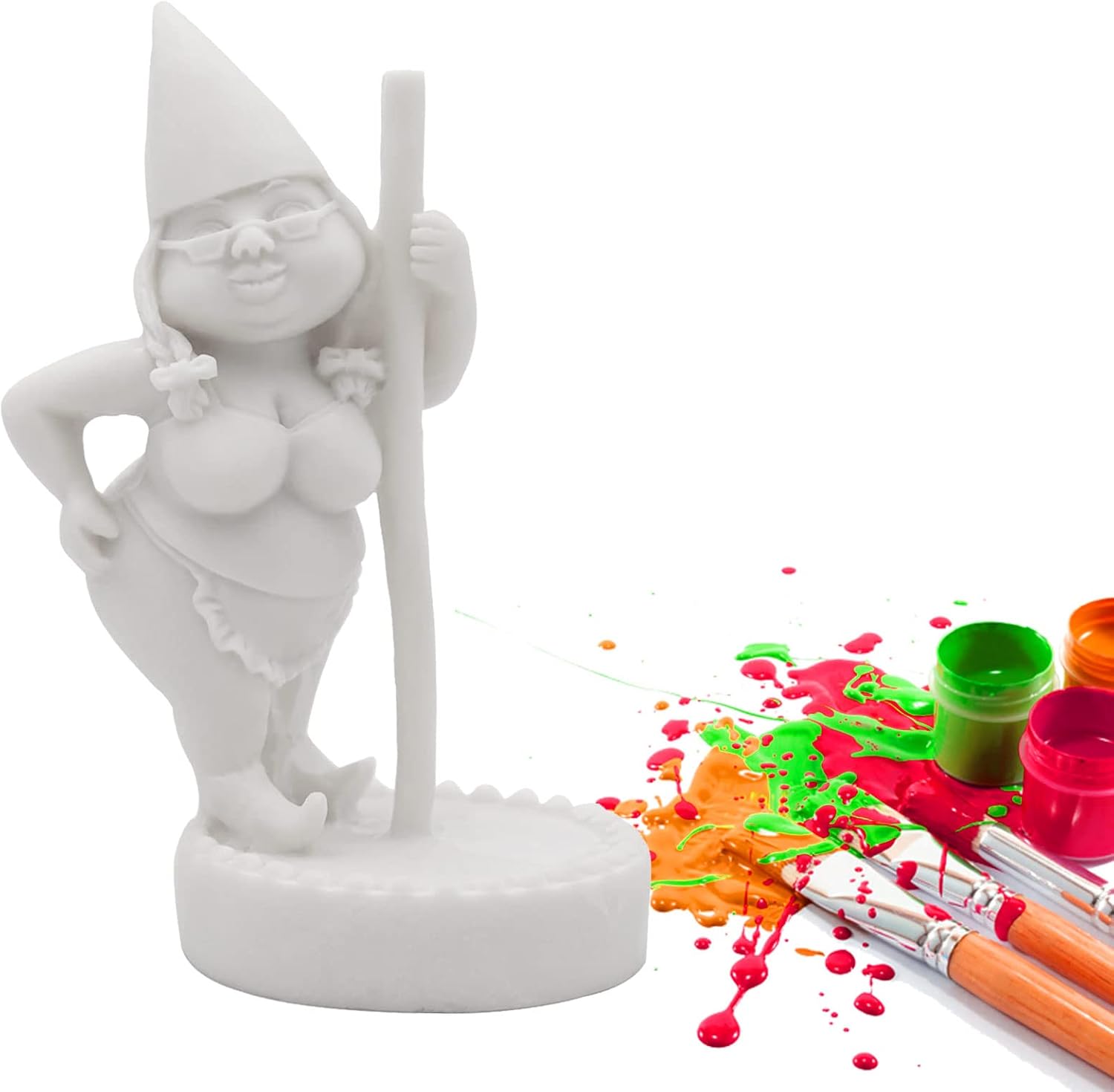 Estatua de gnomo bailarín de poste sin pintar, pintura tu propio gnomo, figuras de gnomo sin pintar para niños y adultos, divertida figura de gnomo