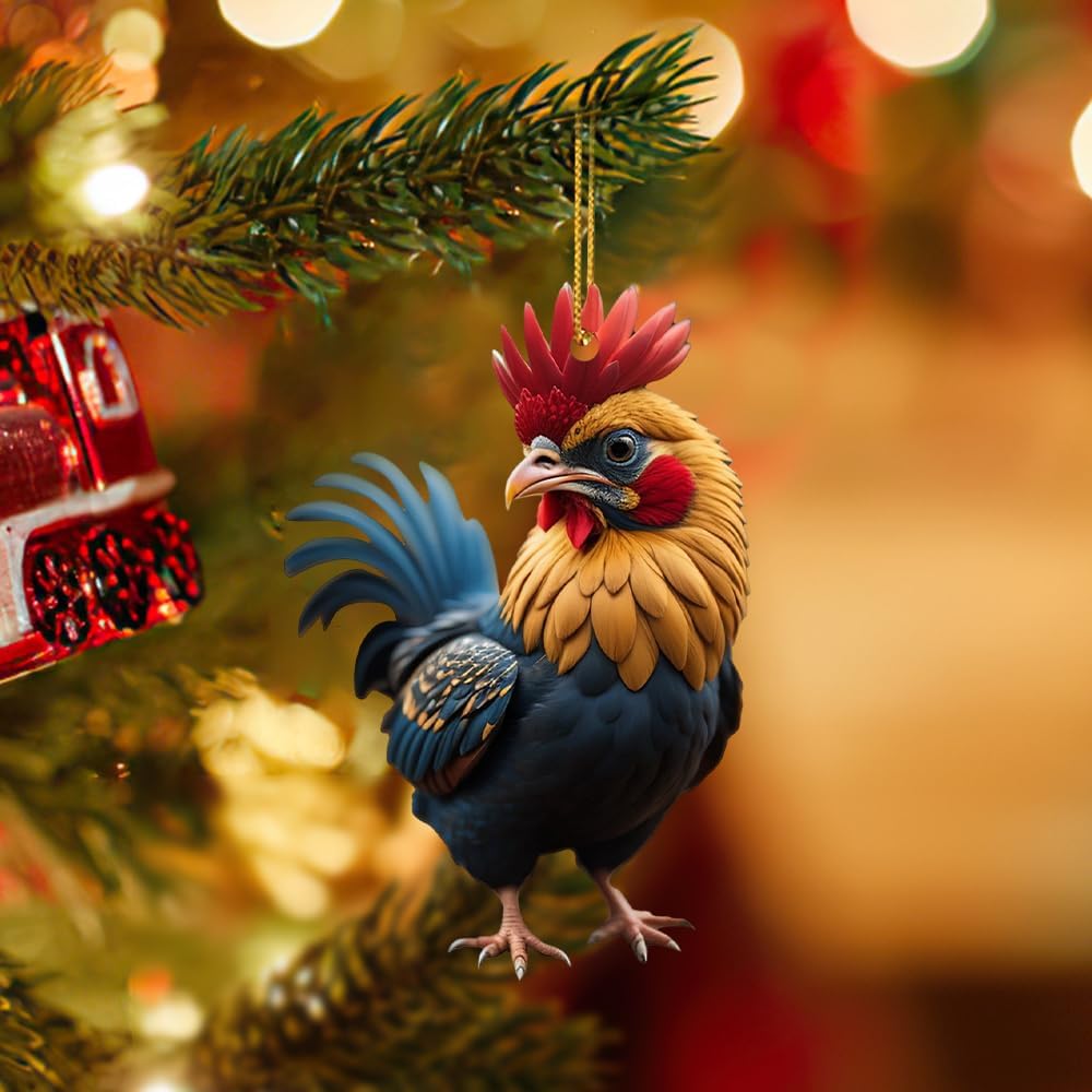 Adorno navideño de pollo, adornos de pollo de dibujos animados, adornos colgantes decorativos para árbol de Navidad, accesorios acrílicos para