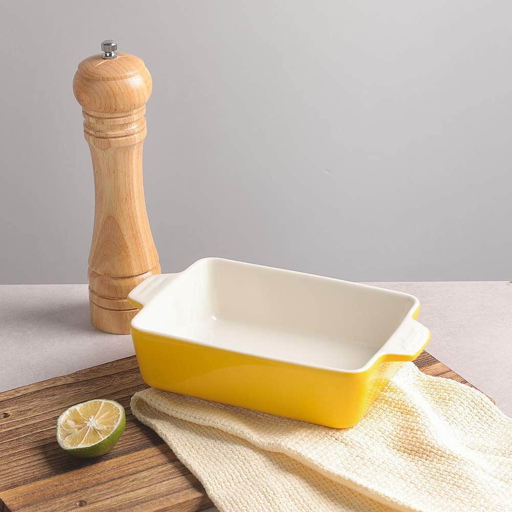 Sweejar Plato de cerámica para hornear, bandeja rectangular pequeña para hornear con asas dobles, 22 onzas para cocinar, brownie, cocina, 6.5 x 4.9