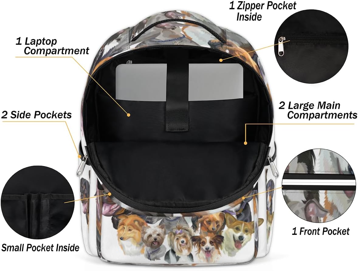 Smart Dog Pattern Travel Laptop Backpack for Women Lightweight Laptop Bag Fits 15.6 inch Laptop Durable Travel Backpack Casual Daypack for Work