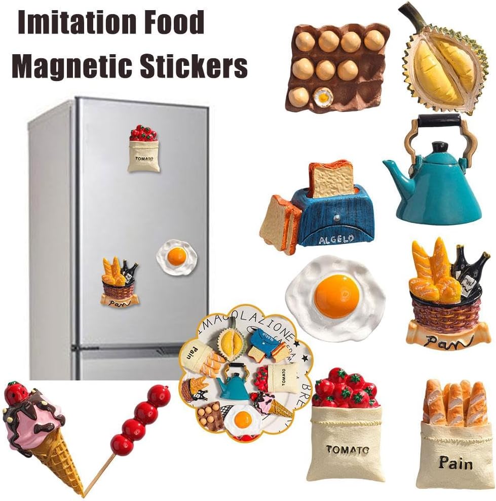 Imán de nevera de alimentos de simulación 3D, imán creativo de pizarra blanca, huevo de resina, heladopan, decoración del hogar, accesorios de