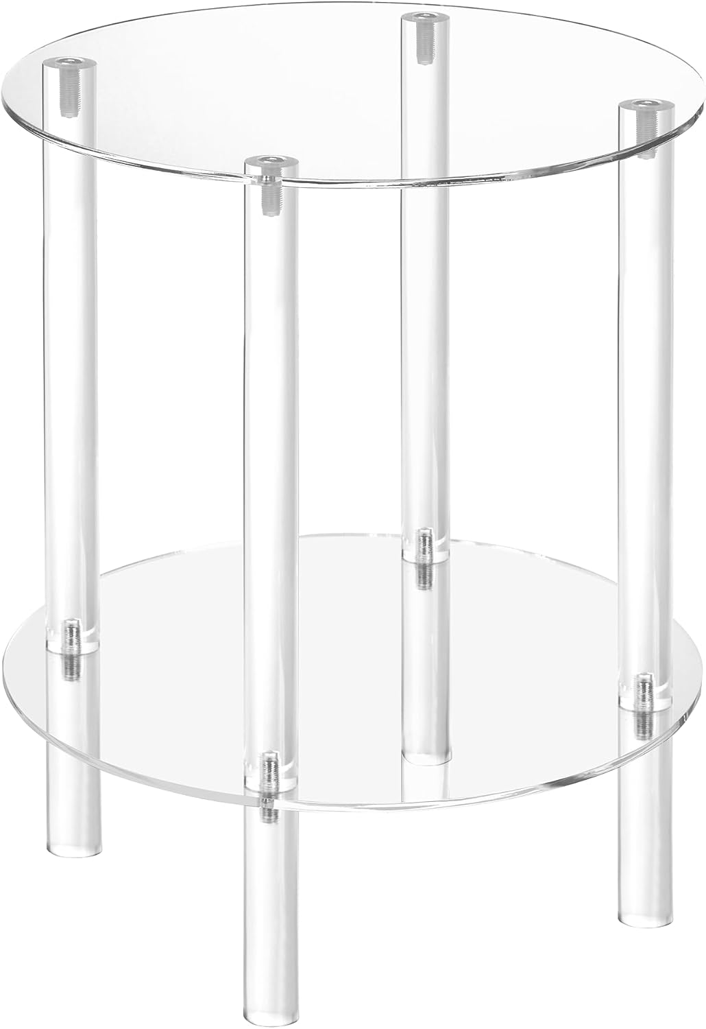 homzone Mesa auxiliar de acrílico transparente, mesa auxiliar, diseño de 2 niveles, para sala de estar, dormitorio, 16 pulgadas de largo x 16