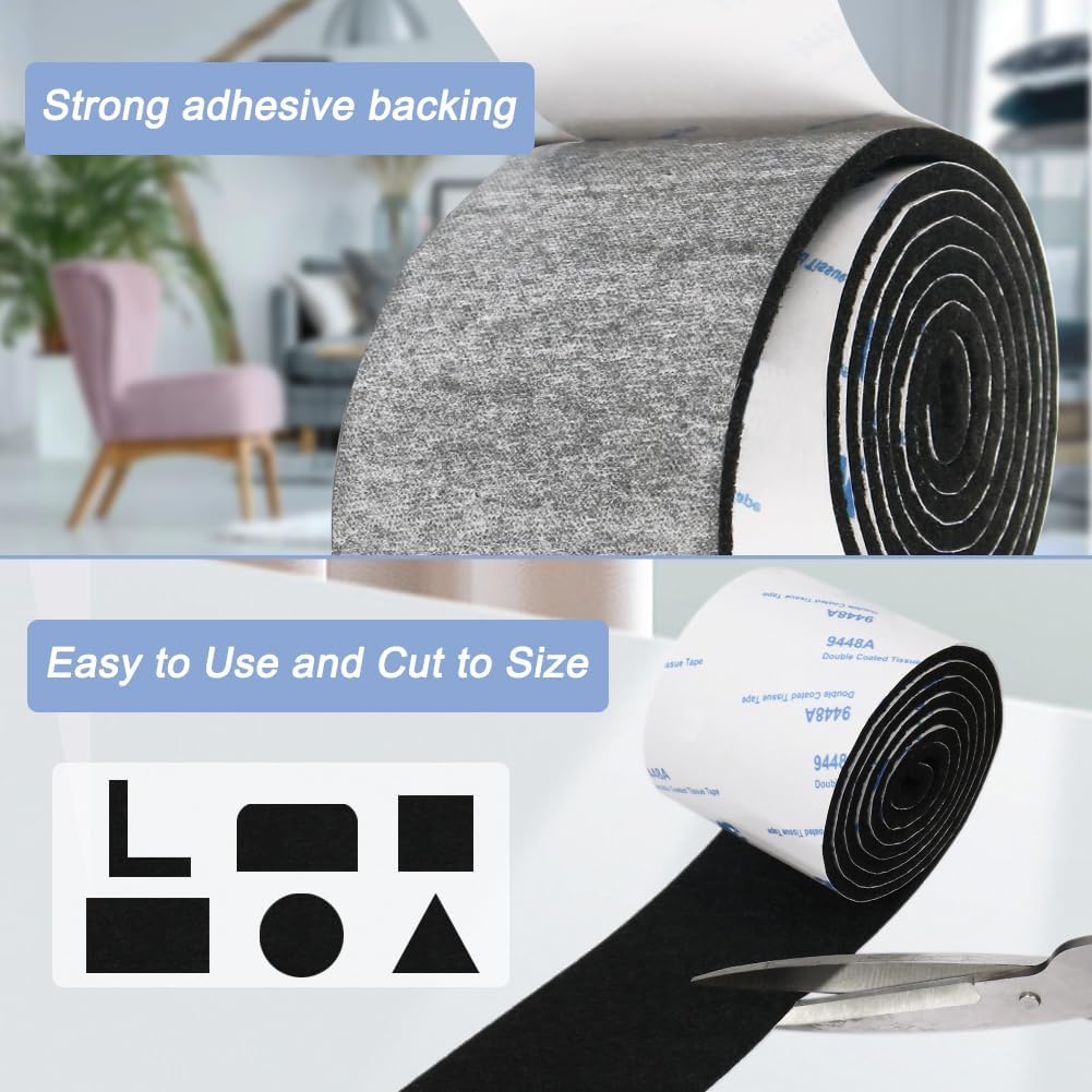 Shintop Cinta adhesiva de fieltro para bricolaje, rollo de tira de fieltro resistente cortada en cualquier forma para proteger tu suelo de madera