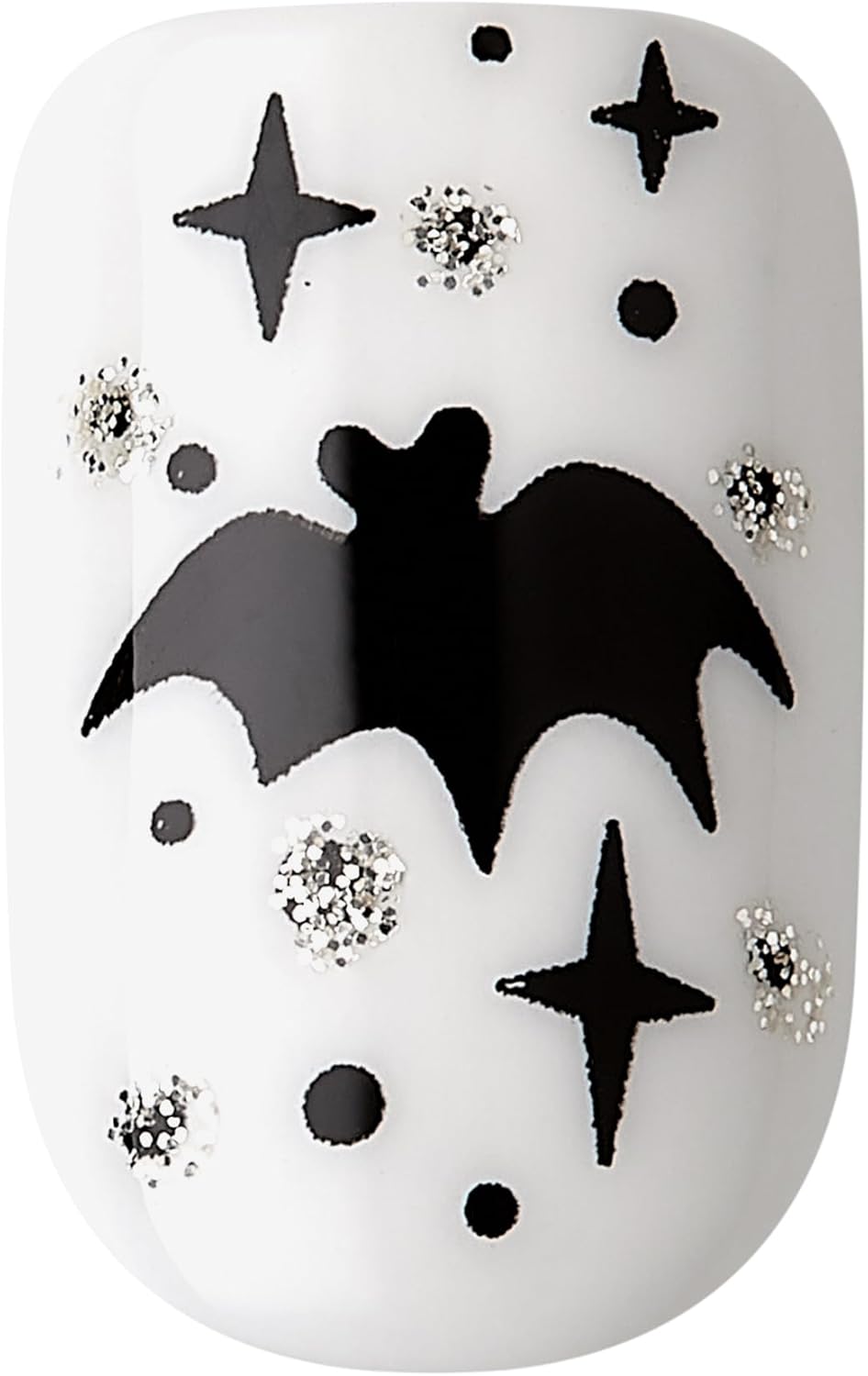 KISS Voguish Fantasy – Uñas de Halloween, color blanco y negro, longitud corta, forma cuadrada, pegamento de uñas de gel rosa (0.07 oz), lima de