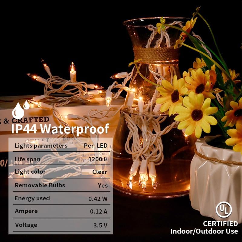Luces de Navidad transparentes, 35 unidades, juego de mini luces incandescentes para decoración de interiores y exteriores, 8.5 pies de alambre
