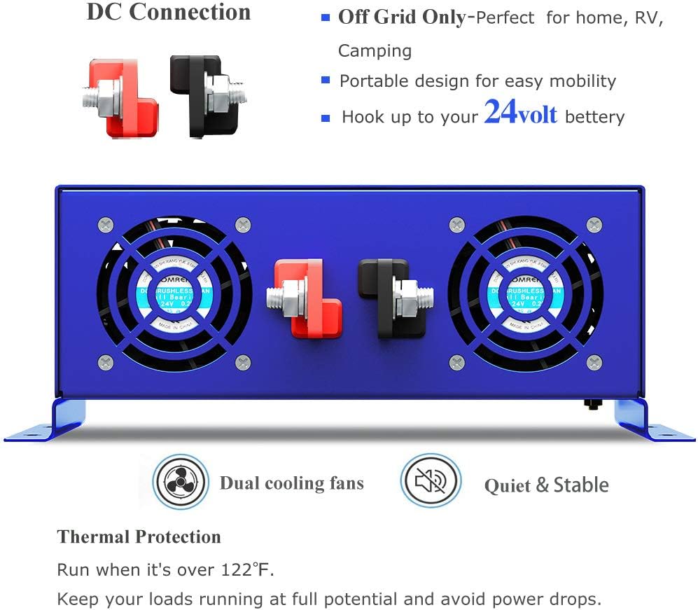 Inversor de corriente de onda sinusoidal pura de 3000 W – 24 V CC a CA 120 V 110 V con controlador de interruptor remoto de cable de 15 pies,