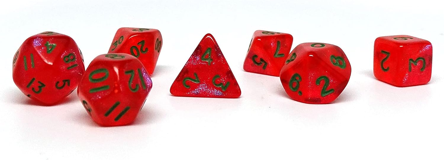Mini colección de dados poliédricos de 0.394 pulgadas, incluye una D20, D12, D10, D8, D6, D4 y D00 (sandía)