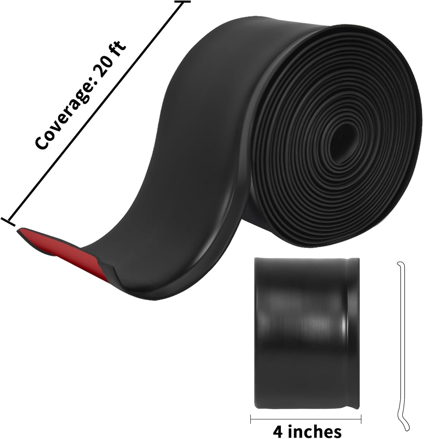 Art3d Moldura flexible de pared para zócalo, 4 pulgadas x 20 pies, despegar y pegar base de vinilo para pared, color negro
