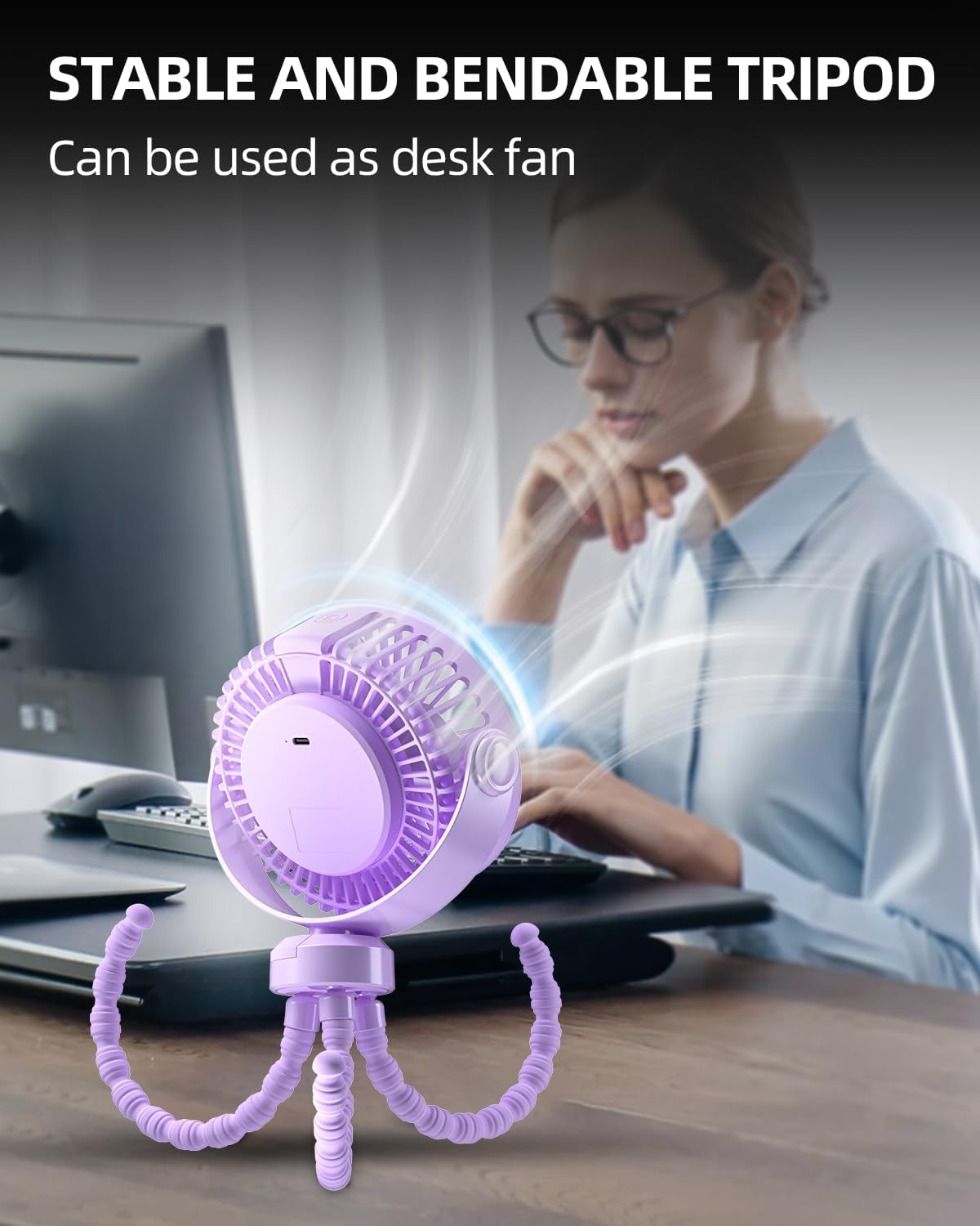Ventilador de cochecito, ventilador portátil con clip, ventilador portátil con rotación de 360, ventilador de escritorio personal recargable por