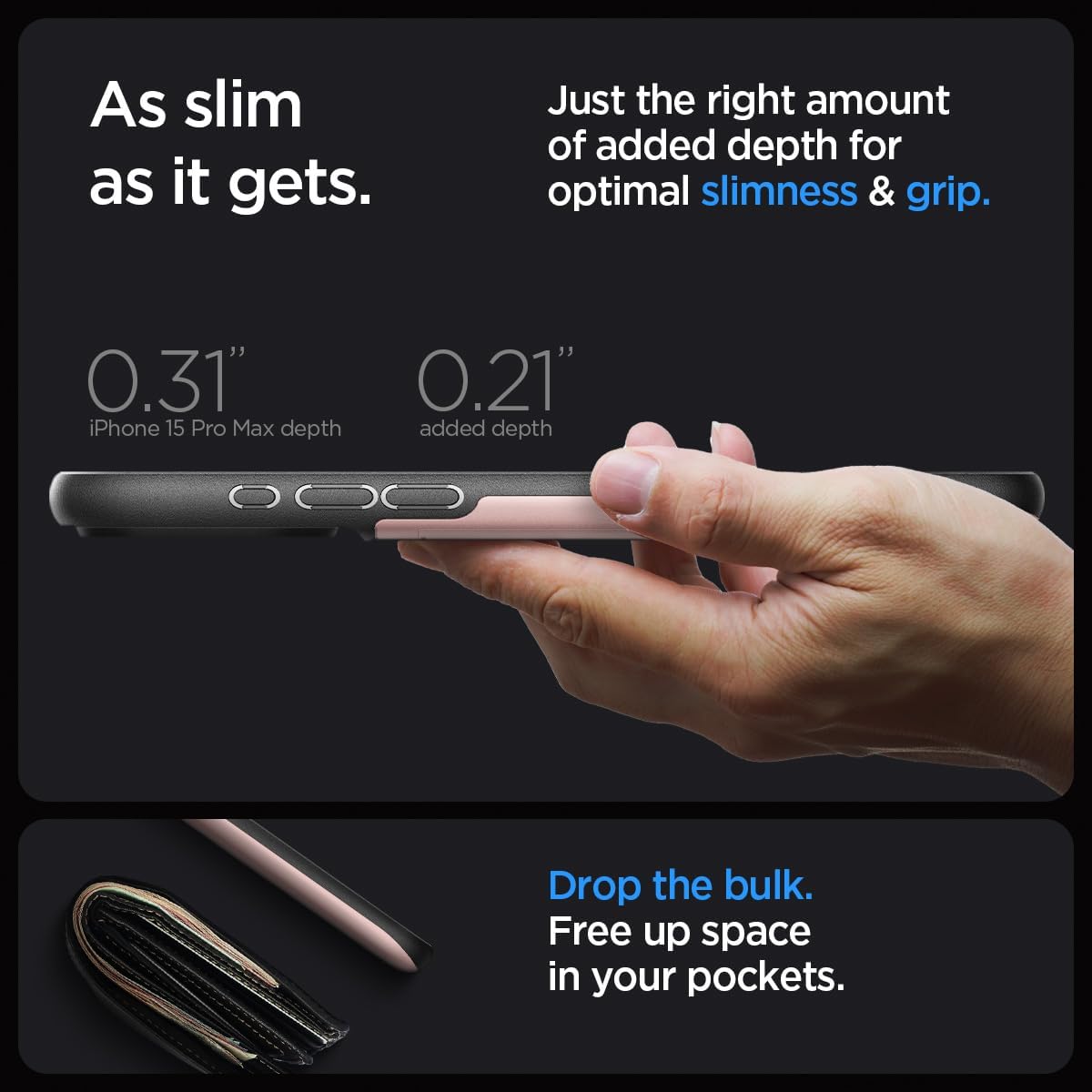 Spigen Slim Armor CS – Funda diseñada para iPhone 15 Pro Max (2023), protección de grado militar tarjetero – oro rosa