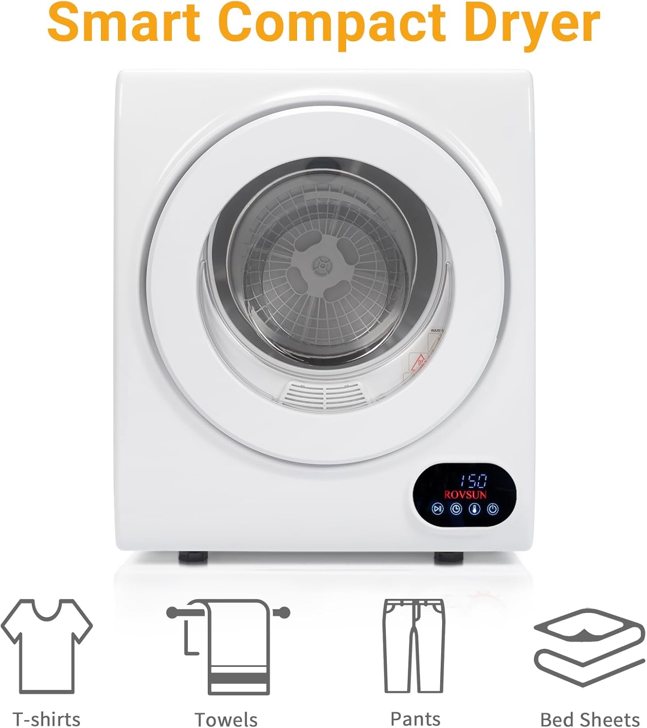 ROVSUN Secadora de ropa portátil de 110 V, secado rápido de 850 W, secadora de ropa de carga frontal con bañera de acero inoxidable y panel táctil
