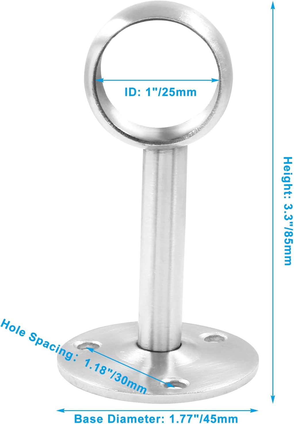 Suiwotin Paquete de 8 soportes para barra de cortina de armario de 1 pulgada, soportes de extremo de barra de acero inoxidable para armario, brida