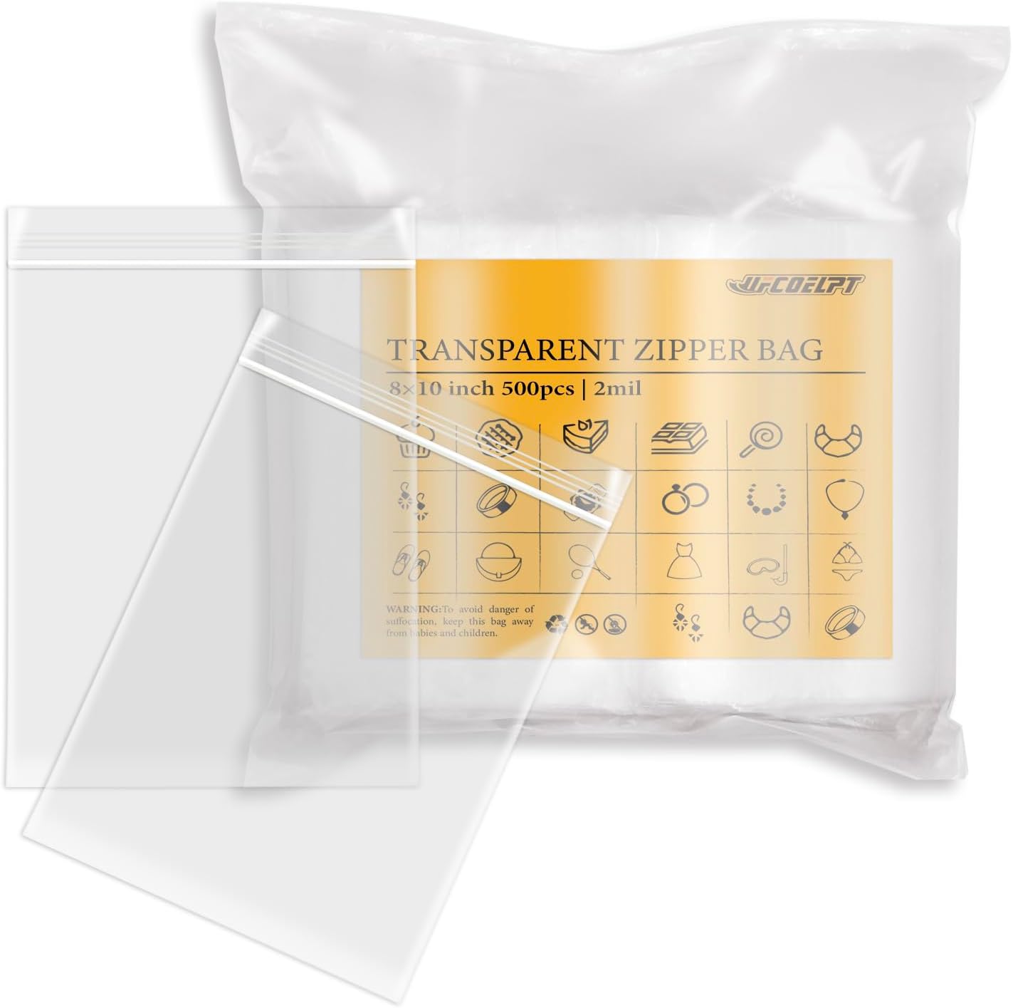 Bolsas de plástico con cremallera a granel 8 × 10 pulgadas 500x, 2mil bolsas Ziplock resellables para artes, manualidades embalaje y almacenamiento