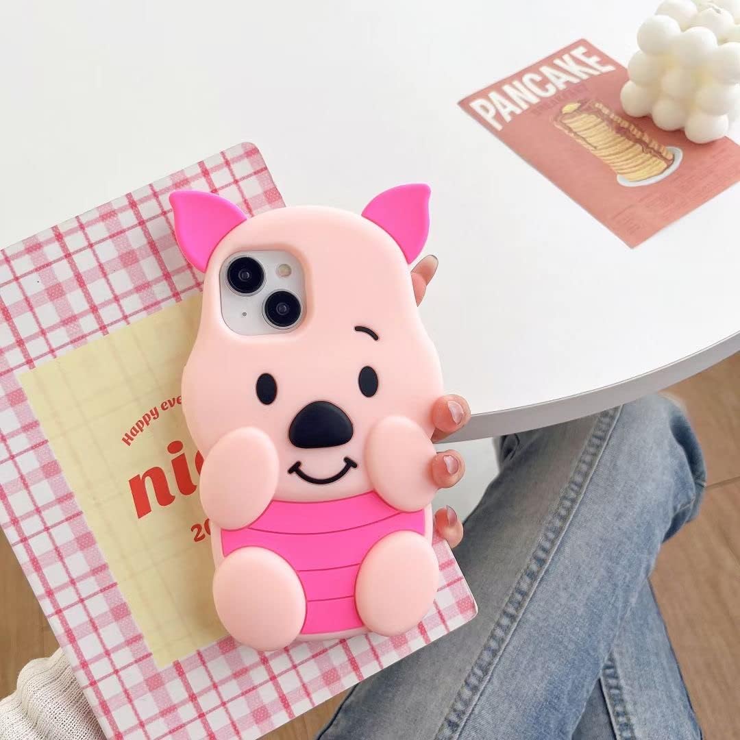 Funda de cerdo de dibujos animados, 3D lindo cerdito de goma de silicona suave, a prueba de golpes, cubierta trasera de gel protectora para niños y