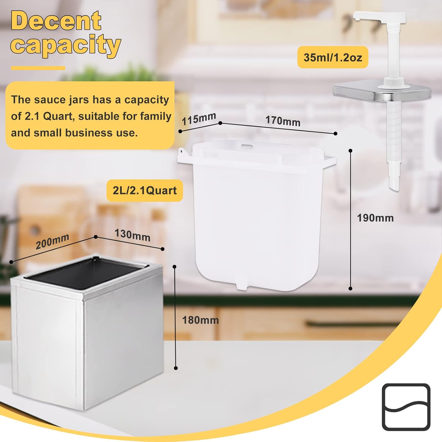Bomba dispensadora de salsa de acero inoxidable de 2 litros, dispensador de bomba de condimentos con tarro de 2.1 cuartos de galón
