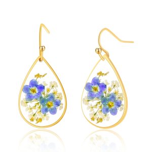 Pressed Flower Earrings,Handmade Pressed Forget-me-not Flower Earrings for Women,Unique Resin Drop Dangle Plant Earrings Dry Flowers,perfect for Pressed Flower Earrings,Handmade Pressed Forget-me-not Flower Earrings for Women,Unique Resin Drop Dangle Plant Earrings Dry Flowers,perfect for
