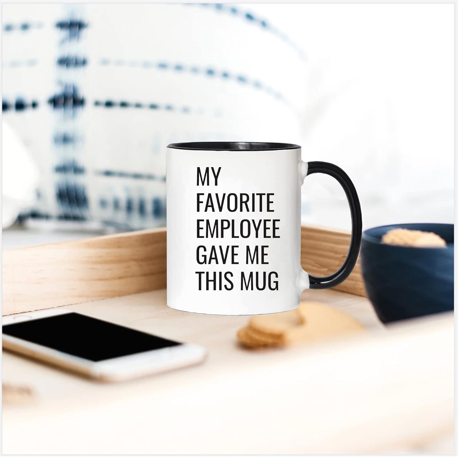 WOHR Taza de café con texto en inglés “Boss Gift My Favorite Employee Gave Me This This”, regalo divertido para cumpleaños, Navidad, regalos