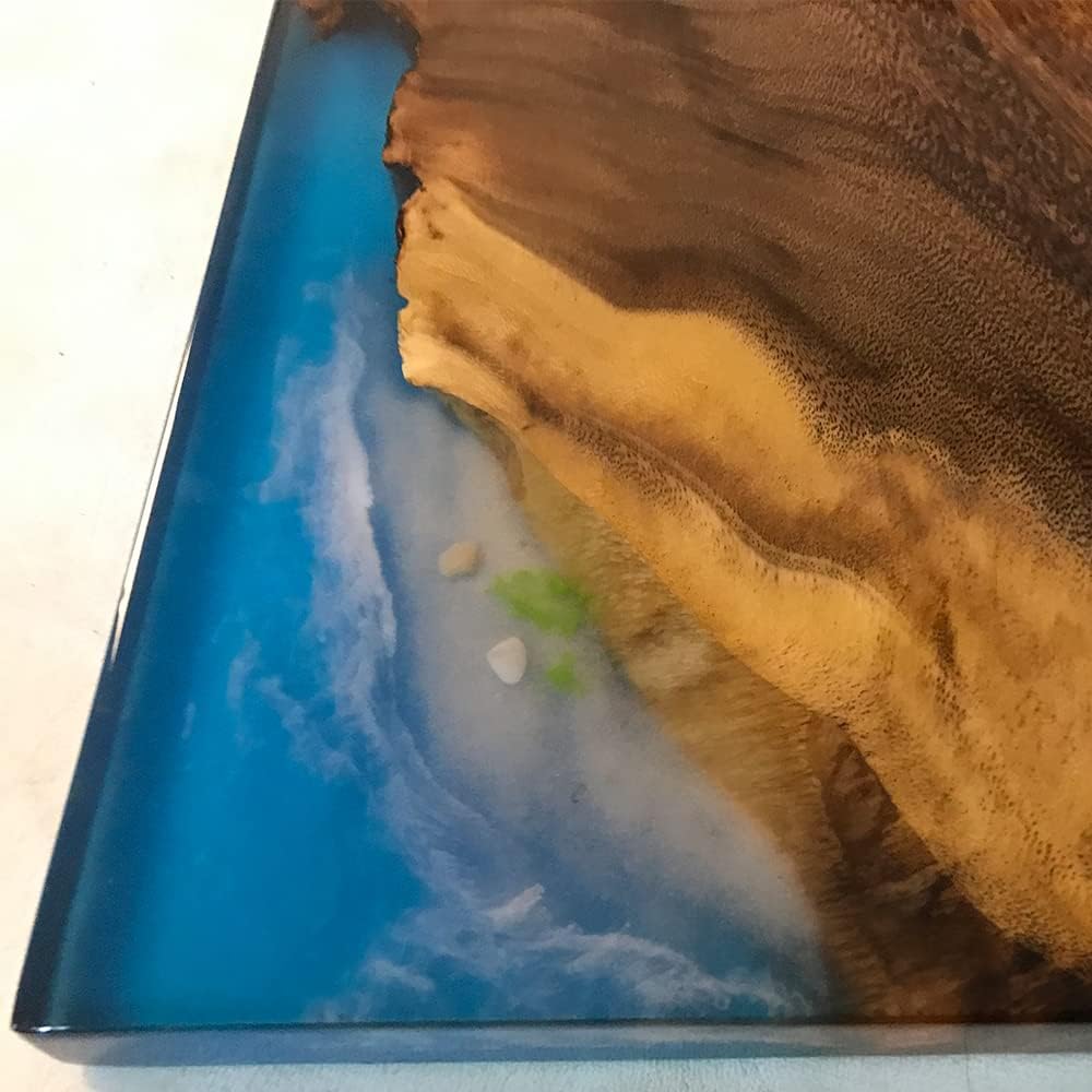 Mesa de epoxi transparente, mesa de sofá con forma cuadrada, mesa auxiliar de resina de madera, mesa de centro de madera con borde natural para sala