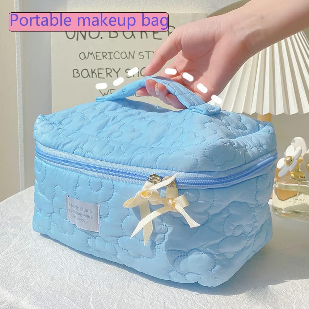 AMULOKRU Bolsa de maquillaje de algodón, bolsa grande de viaje para cosméticos, acolchada, 2 unidades, capacidad espaciosa, bolsa organizadora de