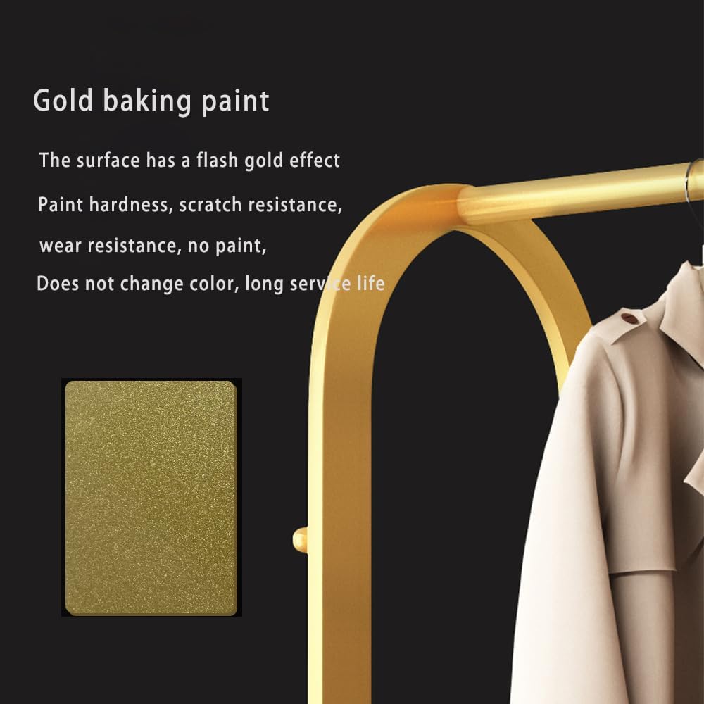 Perchero de ropa resistente, percheros dorados para colgar ropa, perchero de metal moderno con estantes dobles inferiores y 6 ganchos laterales para