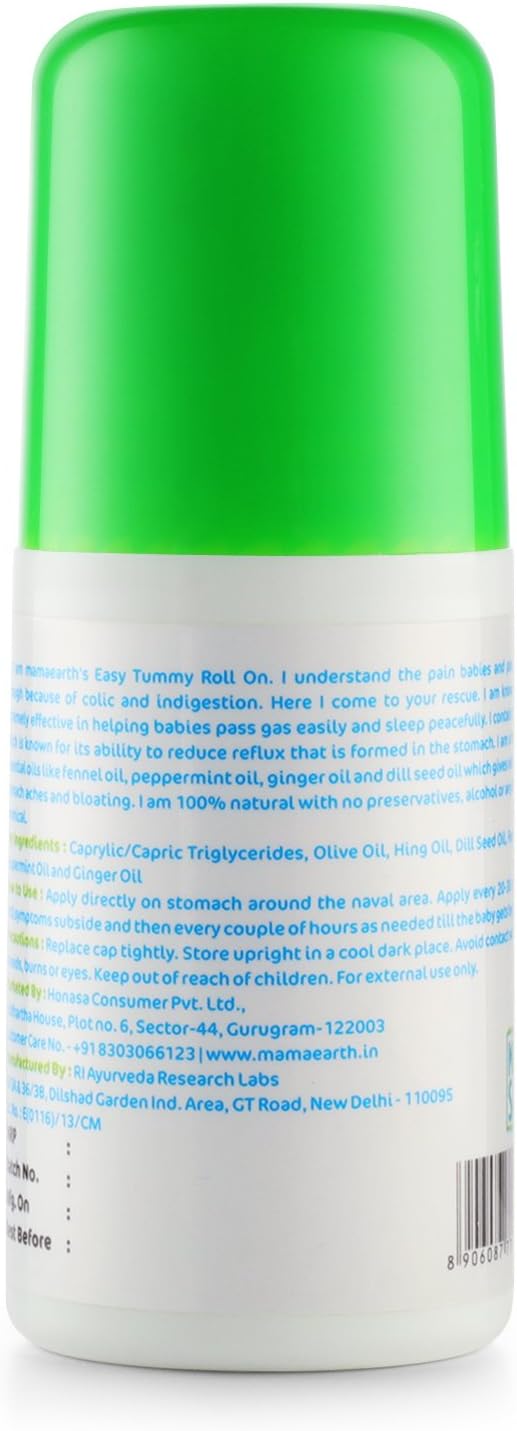 Mamaearth Easy Baby Tummy Roll On para digestión y alivio de cólicos con Hing e hinojo  Alivio de gas natural para la piel delicada de los bebés