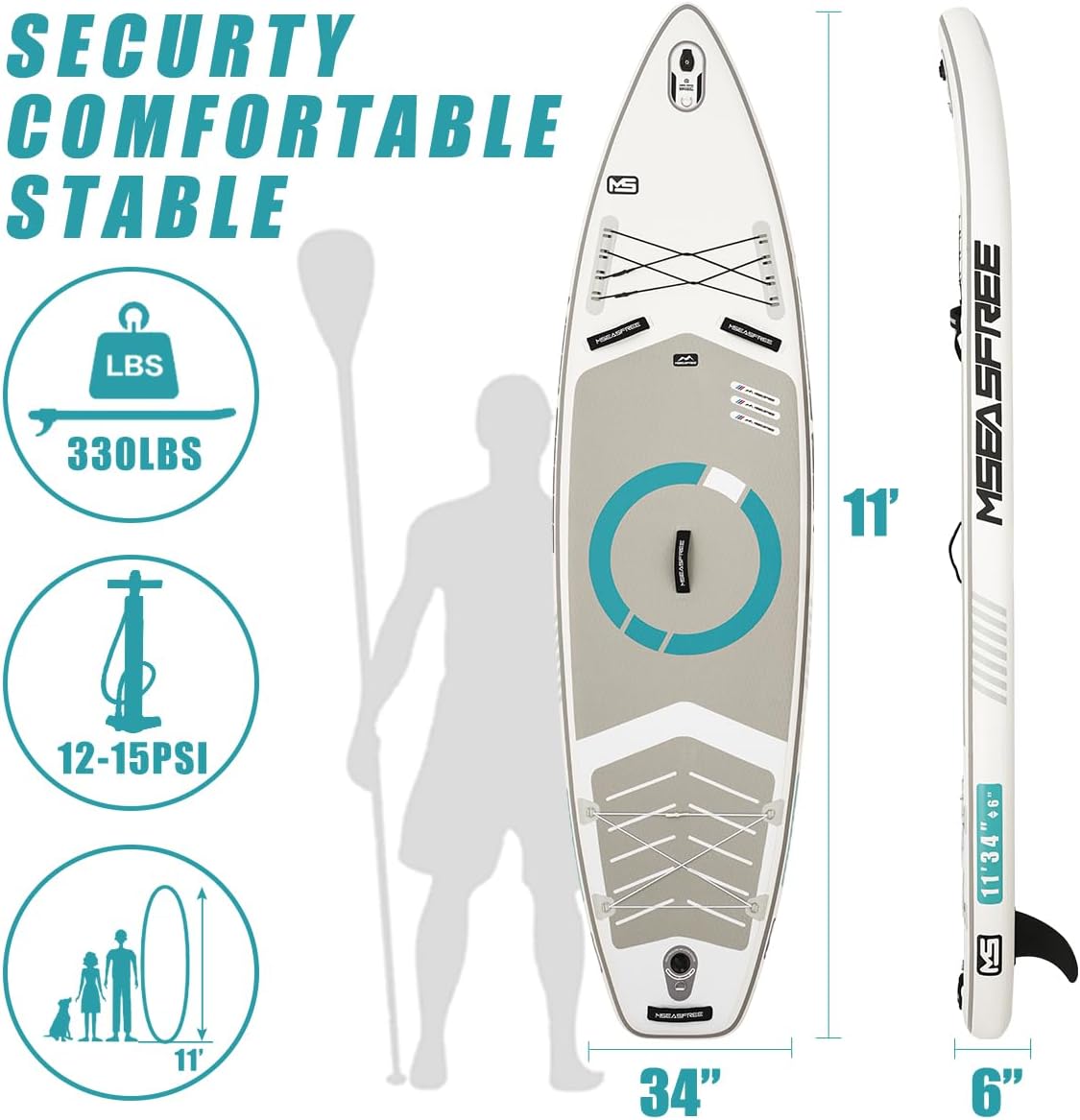 Campfun Tabla de remo inflable, tabla de sup de pie con accesorios portátiles de alta calidad que incluyen mochila, paleta ajustable, aleta, correa,