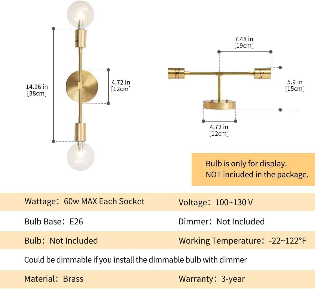Luces doradas de tocador, 2 lámparas de baño sobre espejo, aplique de latón, moderno, semiempotrado, lámpara de pared para inodoro, dormitorio, sala