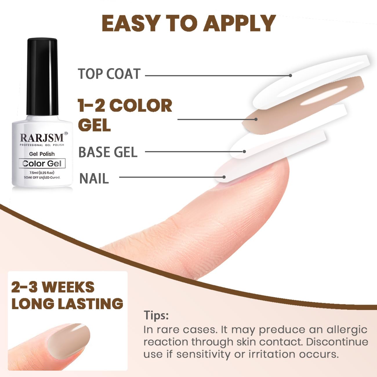 RARJSM Esmalte de uñas de gel color nude transparente marrón claro rosa tono de piel neutro, esmalte de uñas en gel transparente gelatina, 0.5 onzas