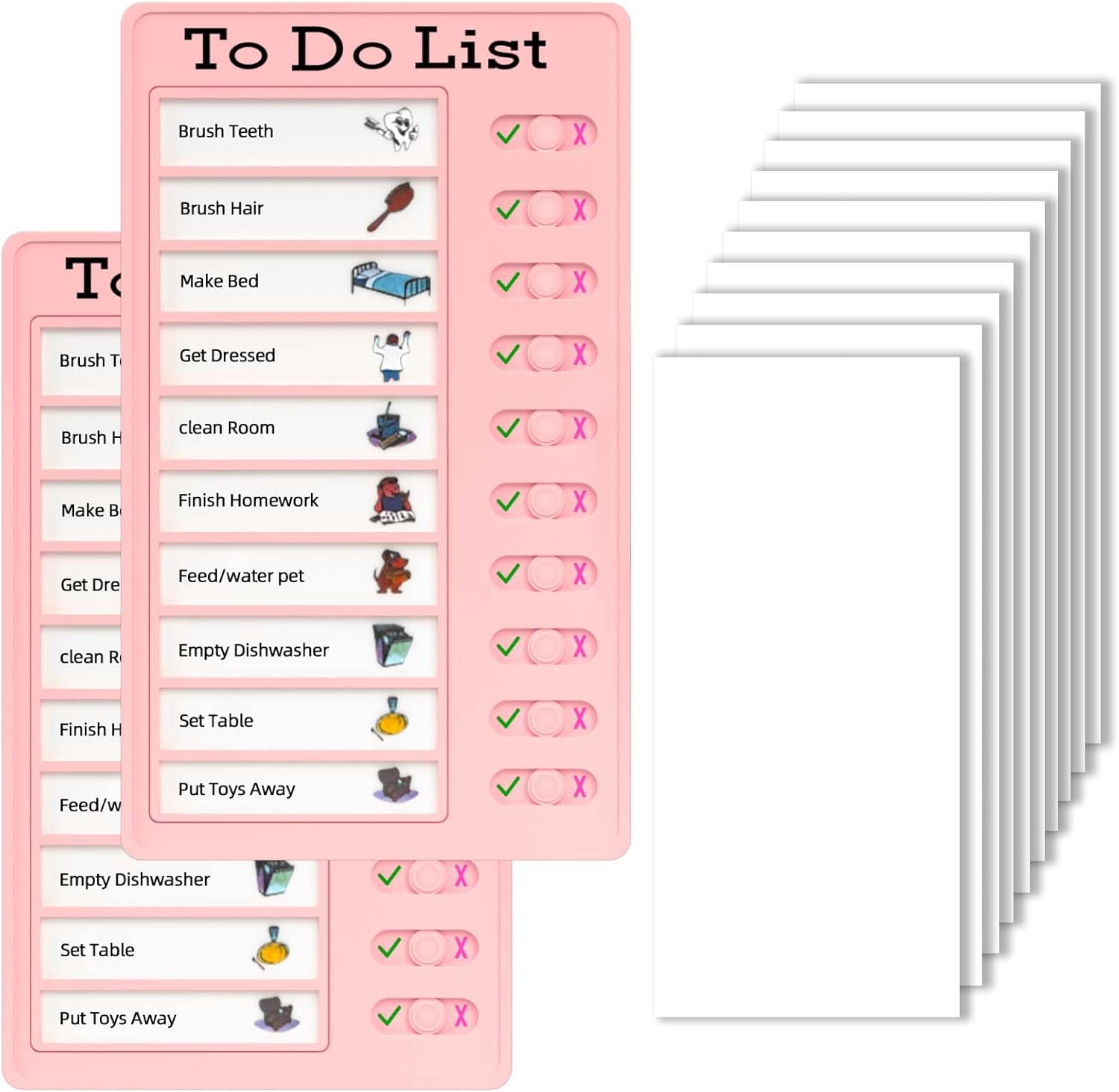 Tabla de tareas deslizantes para niños, lista de verificación de plástico con 10 notas de cartulina desmontables, tablero de lista de tareas diarias