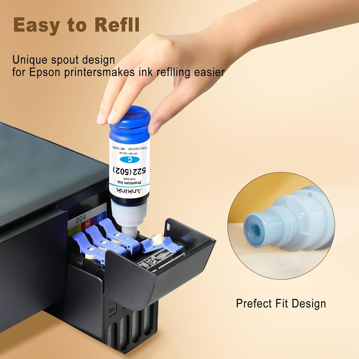 Ankink T522 522 Botella de tinta de repuesto de alta capacidad de 20.3 onzas líquidas para botella de repuesto de tinta compatible con Epson 502 Uso