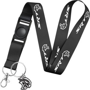 para Dodge SRT Hellcat llavero de metal troquelado a todo color con logotipo impreso correa de cordón negra, Negro – para Dodge SRT Hellcat llavero de metal troquelado a todo color con logotipo impreso correa de cordón negra, Negro –