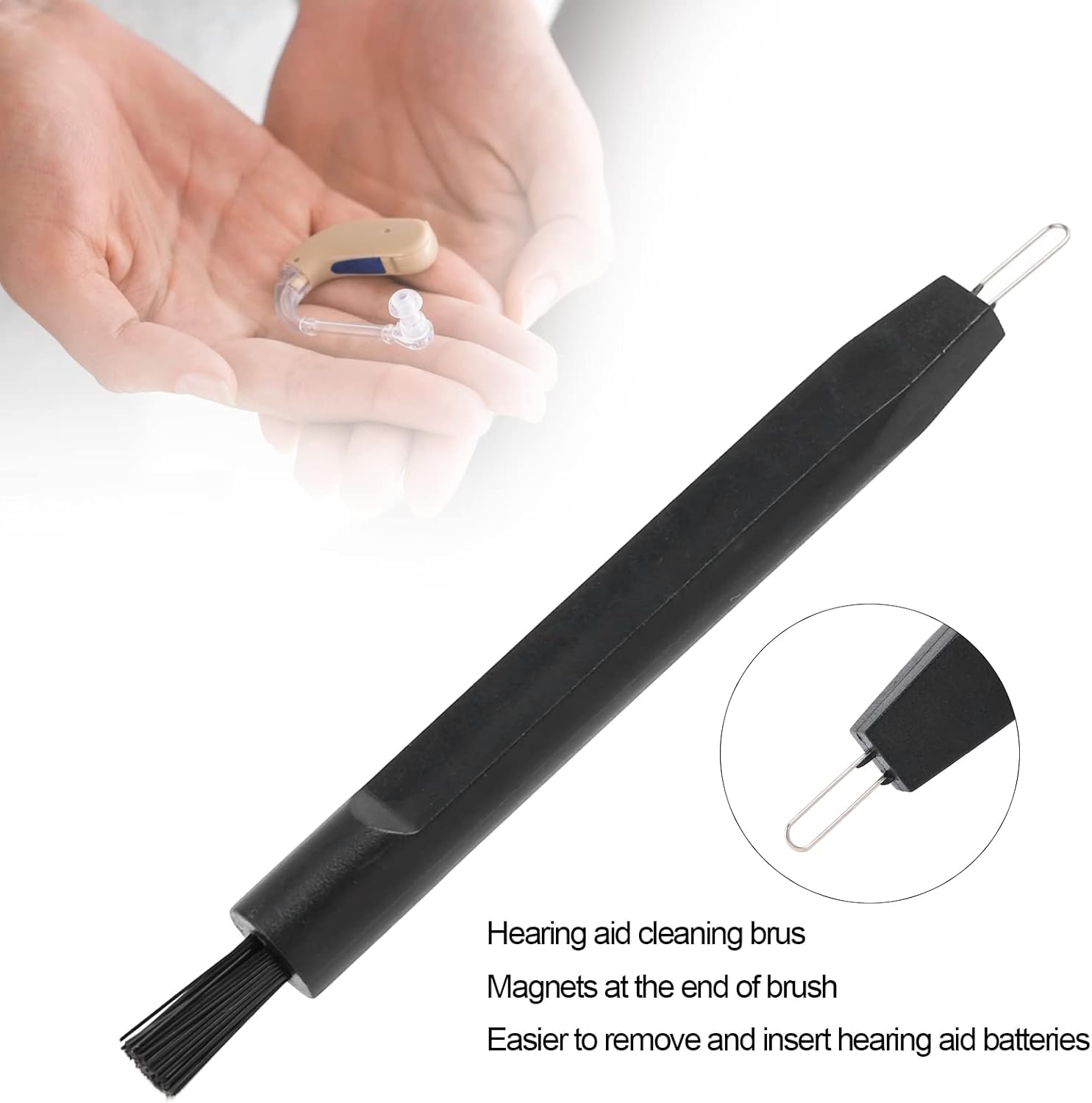 20 unidades de amplificador auditivo de limpieza, cepillo de limpieza con bucle de cera imán limpiador multifunción para auriculares, auriculares,