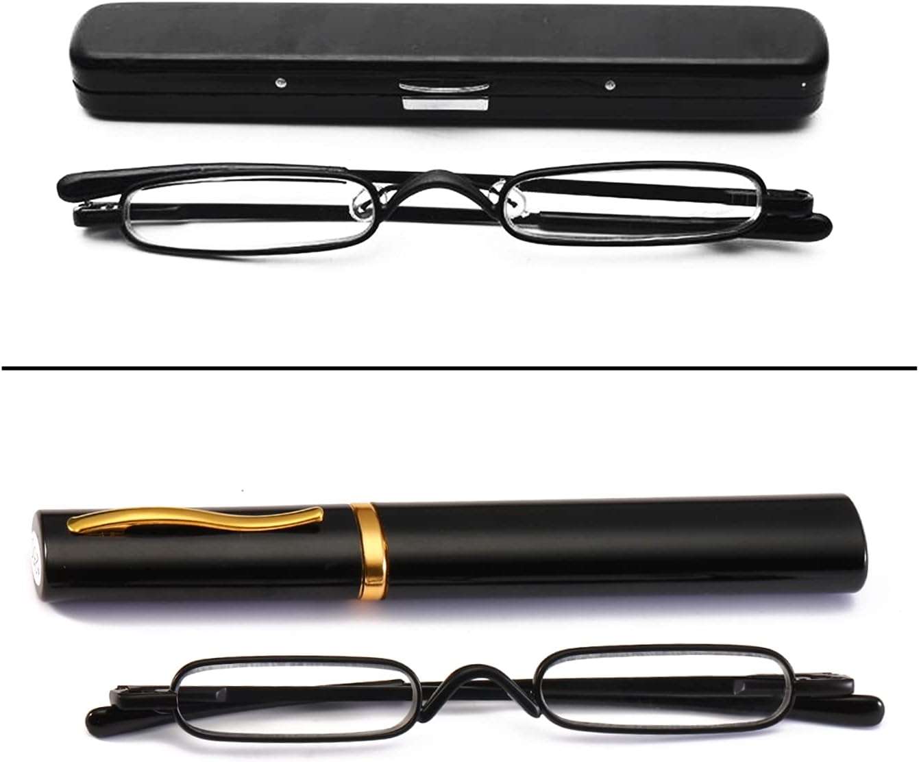 Mini gafas de lectura de metal – Lectores de bolsillo delgados con estuche de clip de pluma para estuche de lectura (2 PCS) 1.00