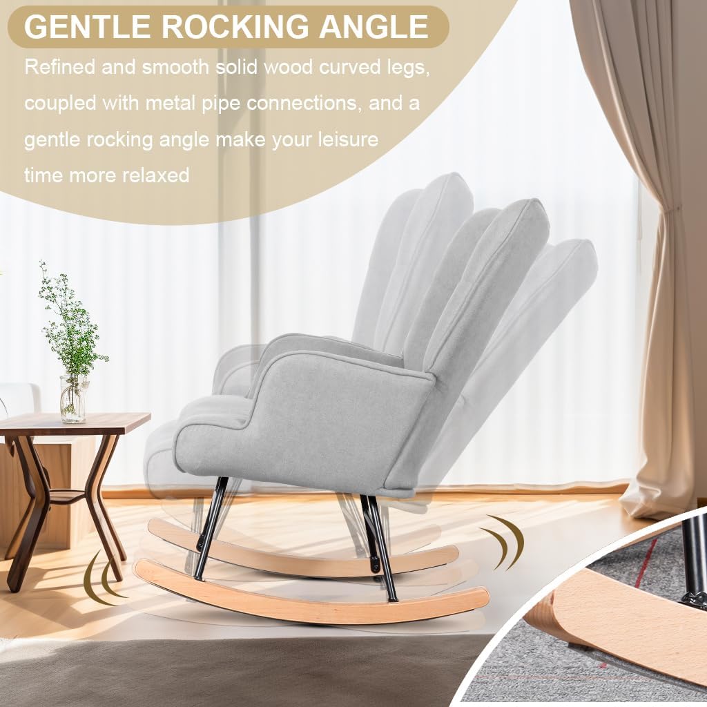 Polar Aurora Mecedora tapizada de tela para guardería, silla deslizadora con patas de metal de madera resistentes para sala de estar, dormitorio,