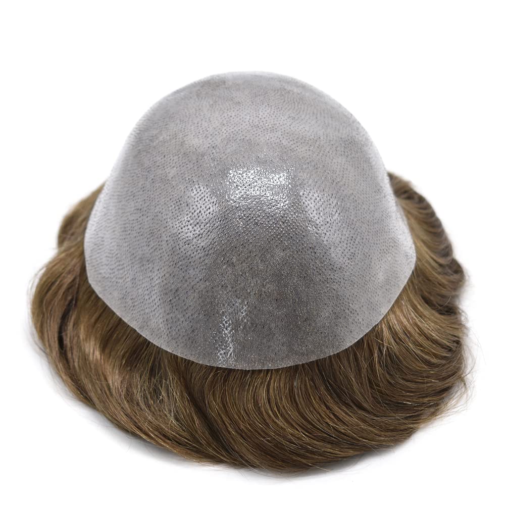 RESHE Hombres Toupee Hair System Ultra Thin Skin Real Human Hair Piece For Mens Toupee V-loop Natural Looking Hairpiece Para Hombres Protesis