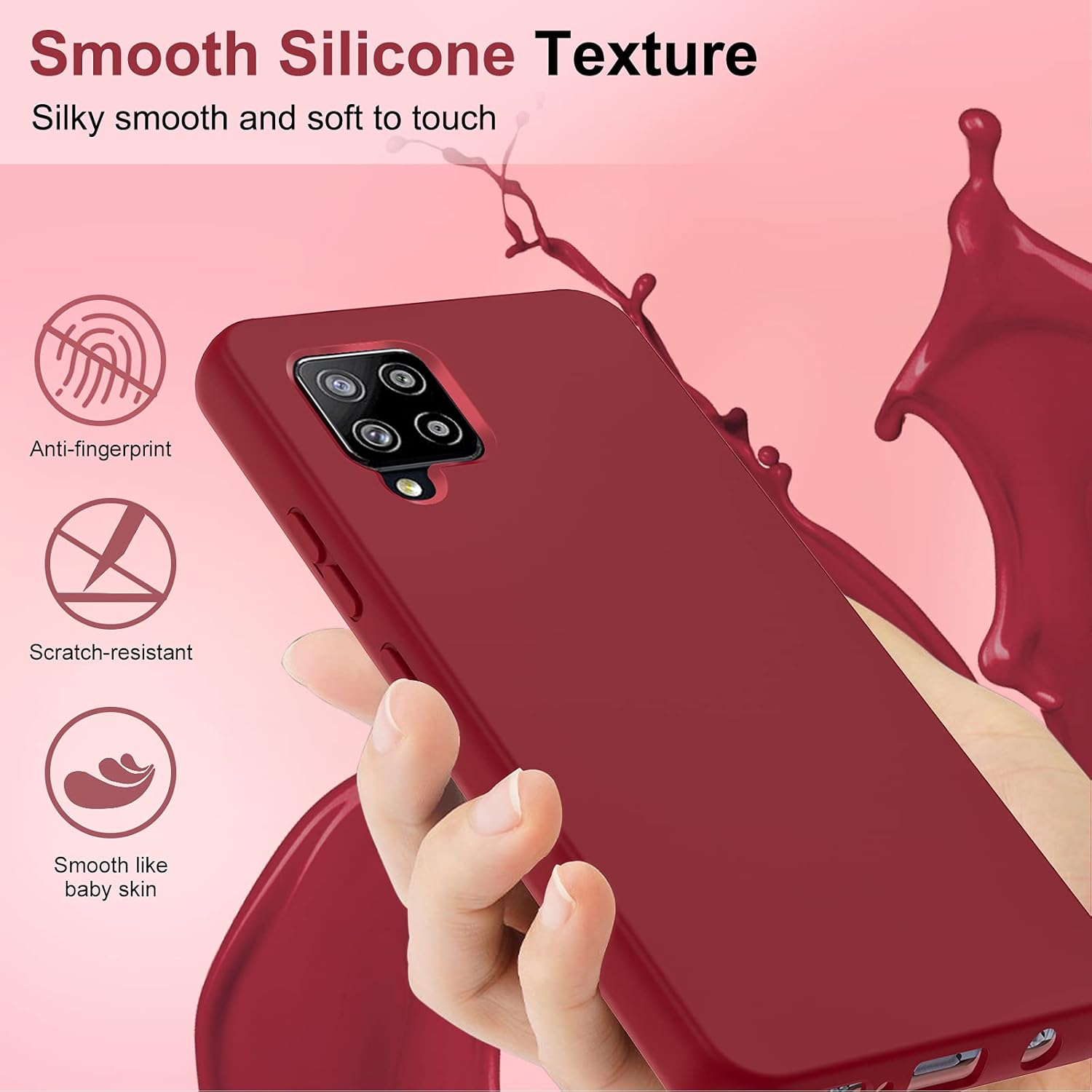 LeYi Funda para Samsung Galaxy A42 5G, color rojo vino, cuerpo completo, a prueba de golpes, silicona líquida suave, funda protectora híbrida para