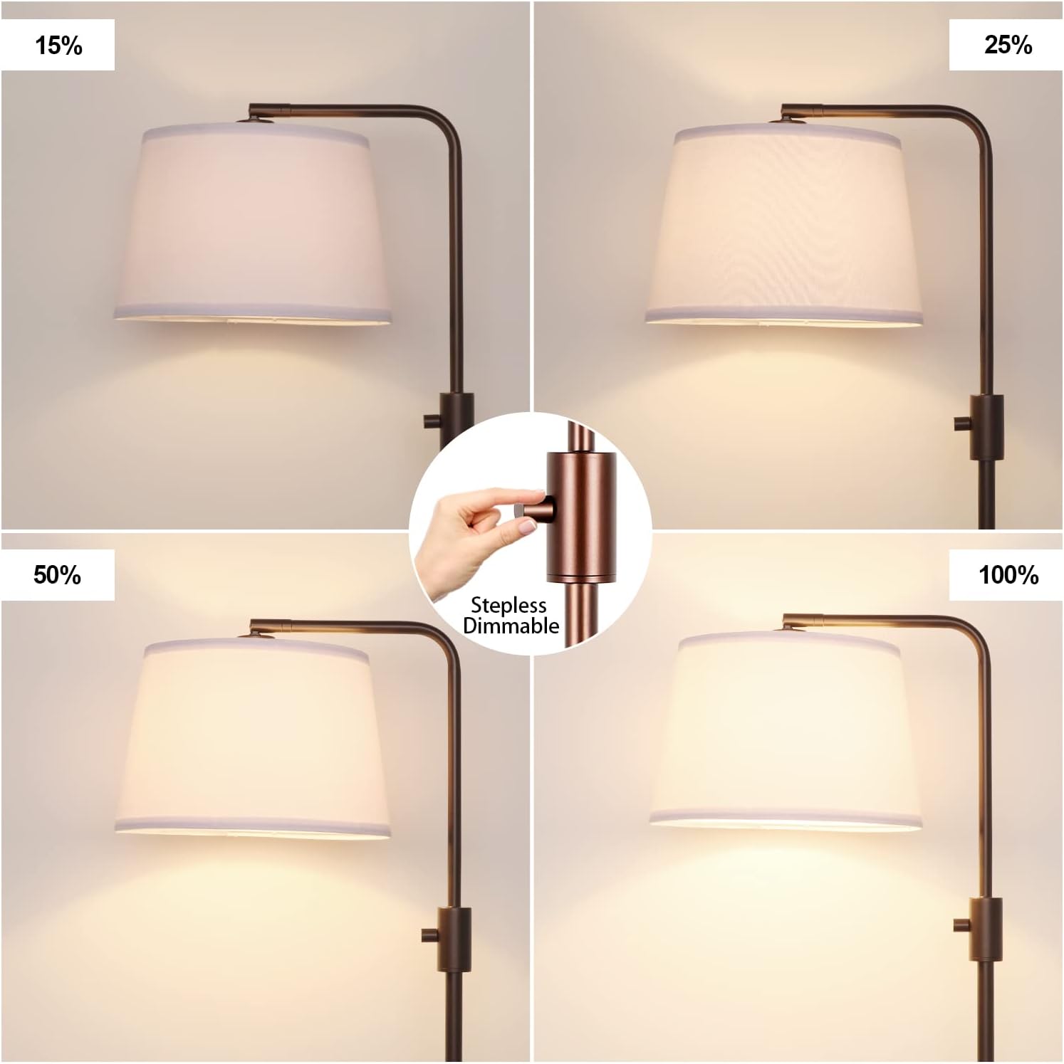 ActualizadaLámpara de pie regulable, bombilla LED Edison de 1000 lúmenes incluida, lámparas de pie de arco para sala de estar, lámpara de pie
