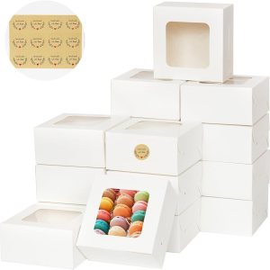 Zzrywuty 50 paquetes de cajas blancas de galletas de 4 x 4 x 2.5 pulgadas, cajas de panadería con ventana, mini cajas para pasteles, cajas de Zzrywuty 50 paquetes de cajas blancas de galletas de 4 x 4 x 2.5 pulgadas, cajas de panadería con ventana, mini cajas para pasteles, cajas de